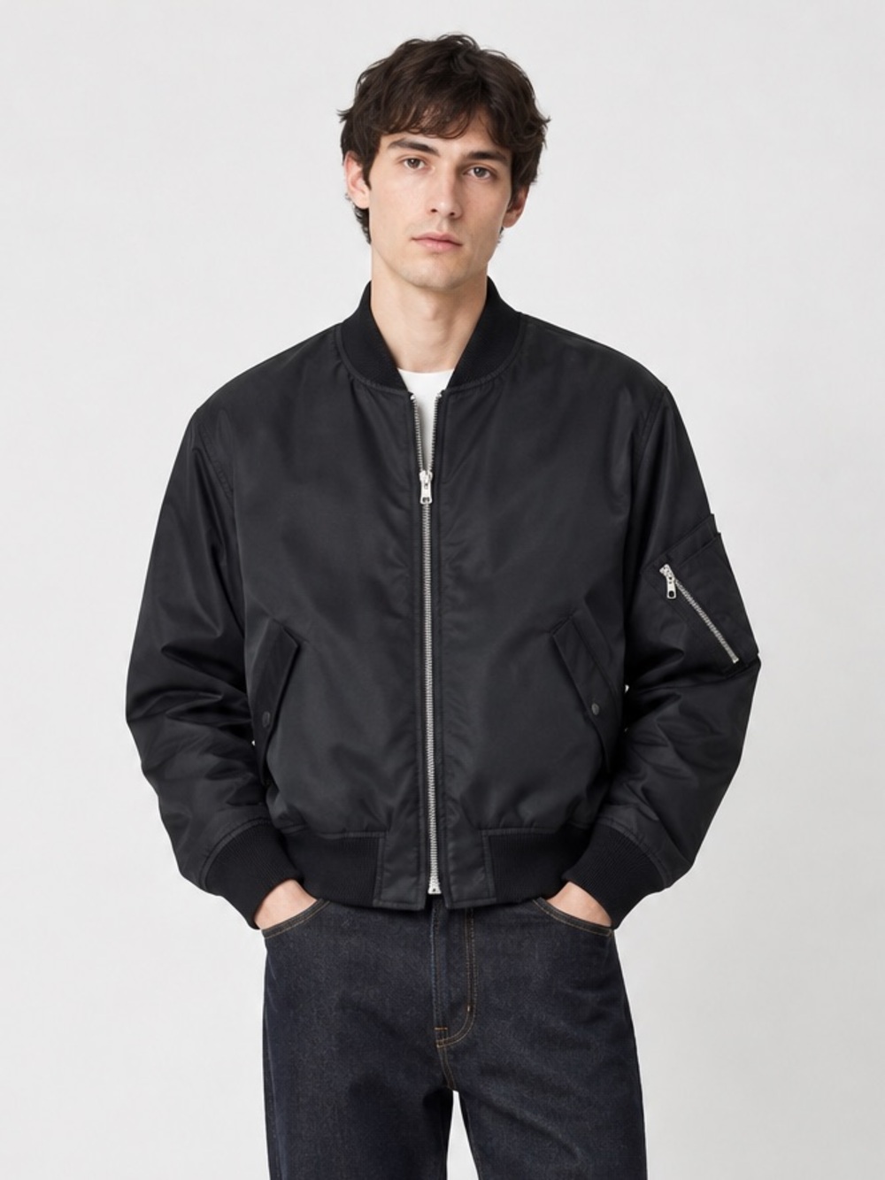 A.P.C. APC Black Oregon Cotton Blend Zip Front Bomber Jacket Men's Size Large